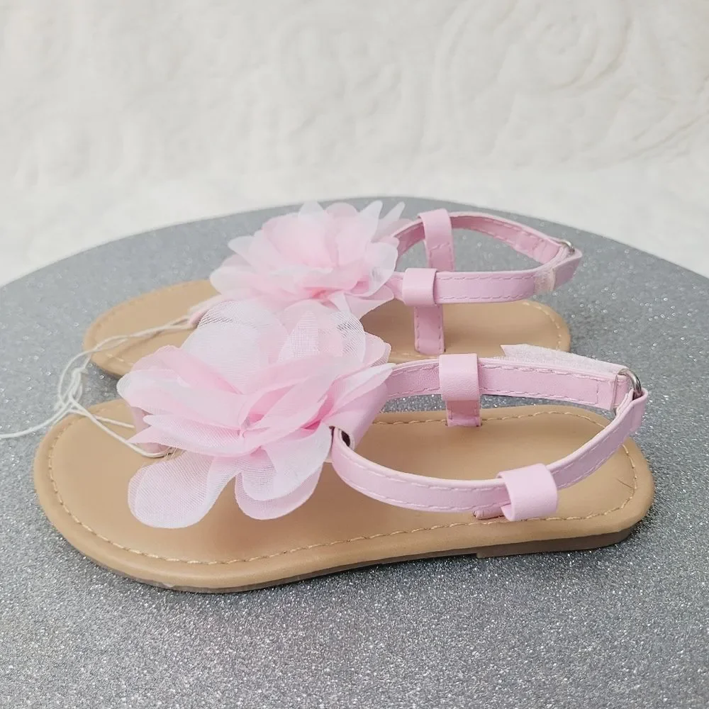Pink Spring Flower Thong Sandals Ankle Strap Toddler Girls Size Large 9 - 10 New